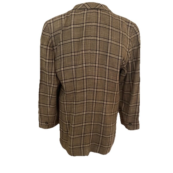 VTG Liz Claiborne Collection 100% Linen One Bottom Oversized Plaid Blazer Y2K‎ - Picture 5 of 12